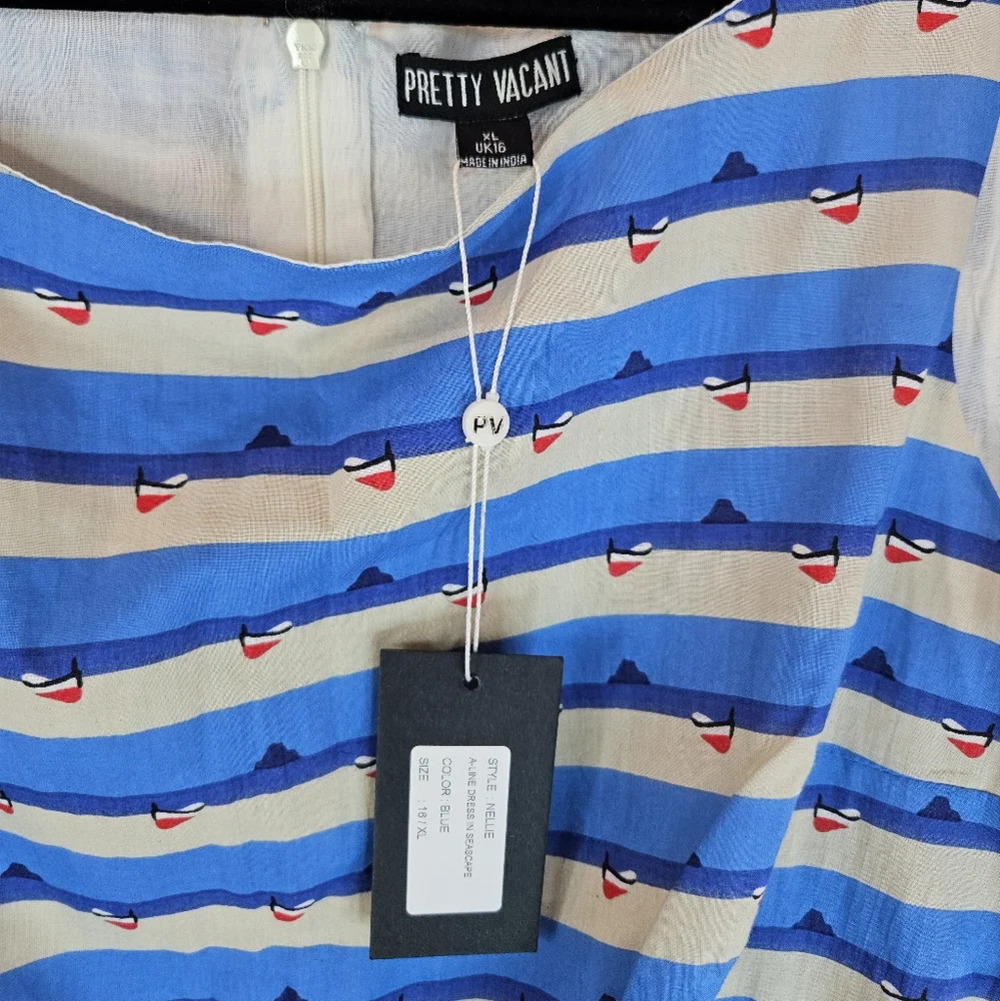 Pretty Vacant Dress Sz XL Nautical Print All Cotton Lined Lightweight Womens - Picture 6 of 13